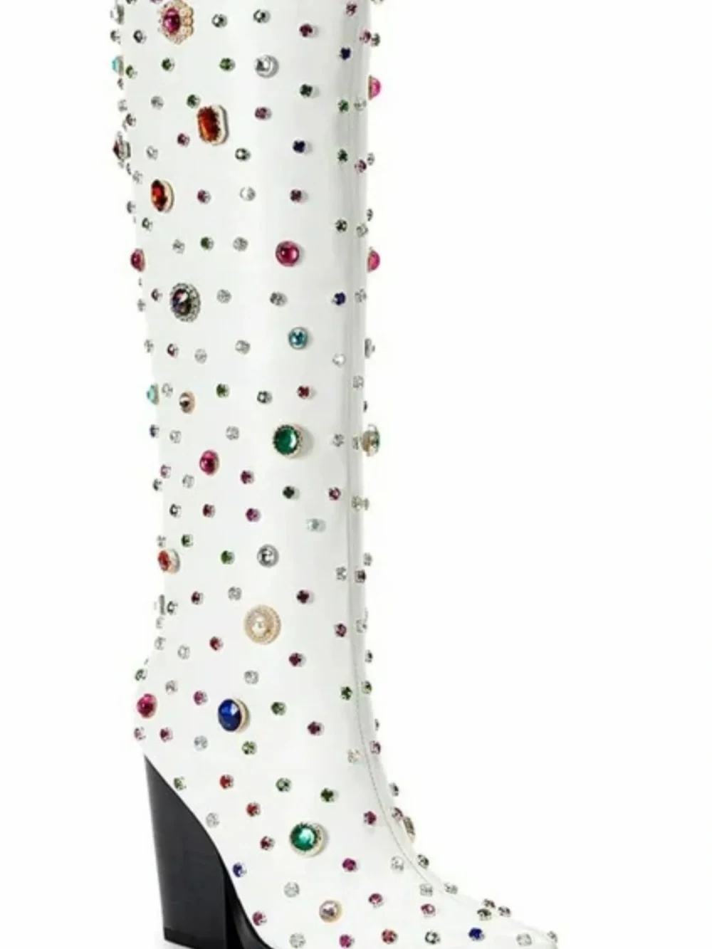 Azalea Wang White Over-the-Knee Boots with Multicolor Gem Embellishments, 8.5